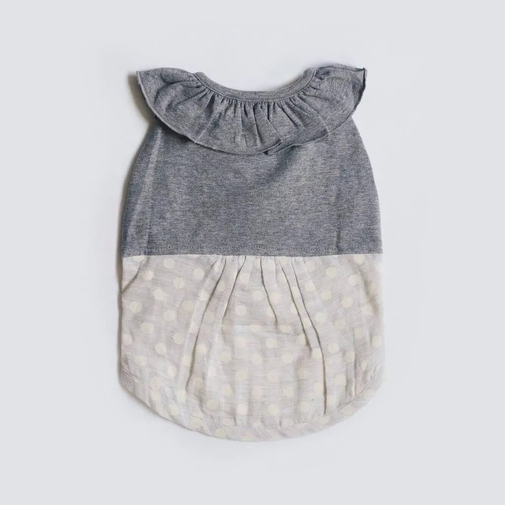 Oh Pop Dog | Ruffle Dress In Grey Polka Dot 1