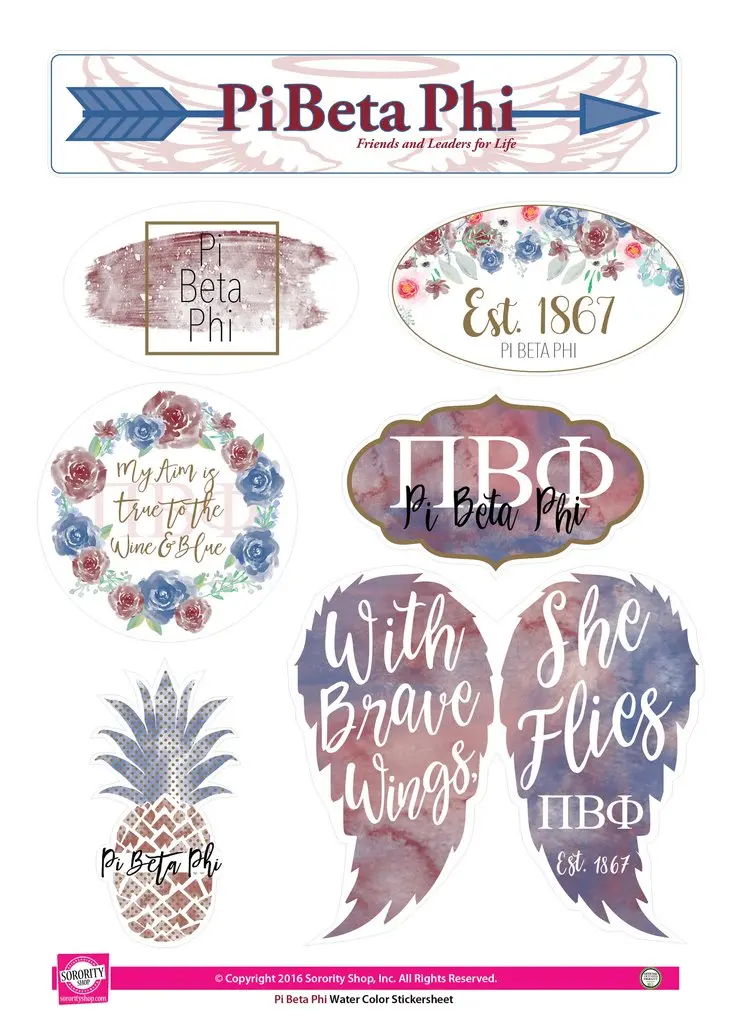 Pi Beta Phi Watercolor Sticker Sheet 1