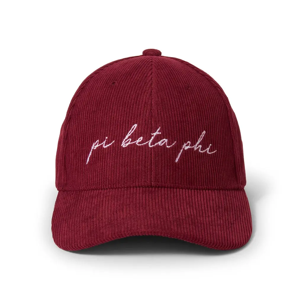 Pi Beta Phi Theta Embroidered Corduroy Hat 1