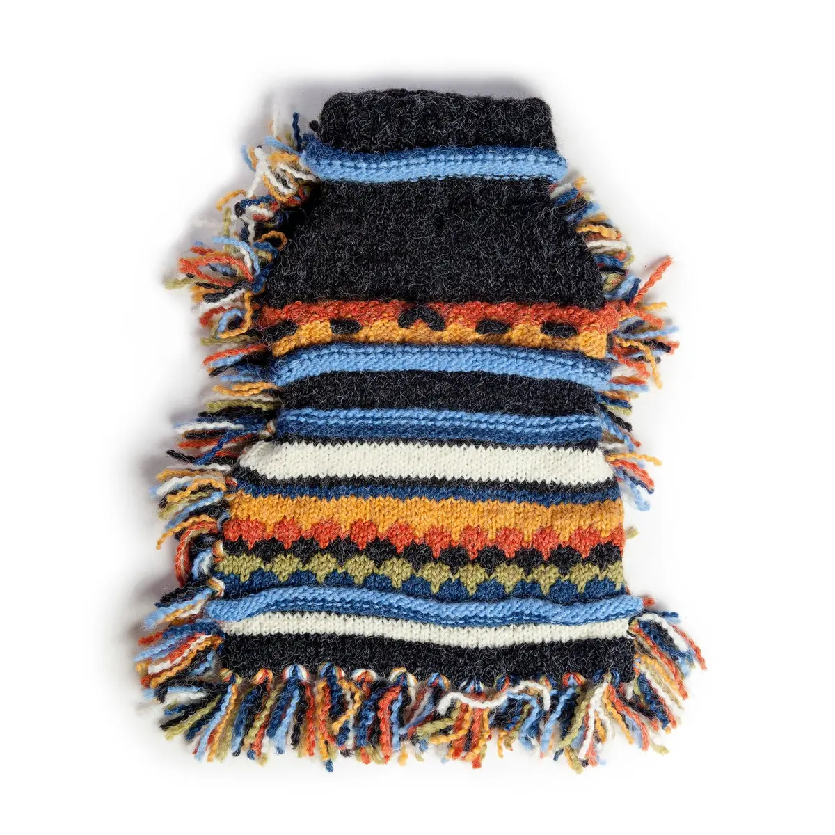 Peruvian Knits | Fringe Poncho Sweater In Blue Stripe 1