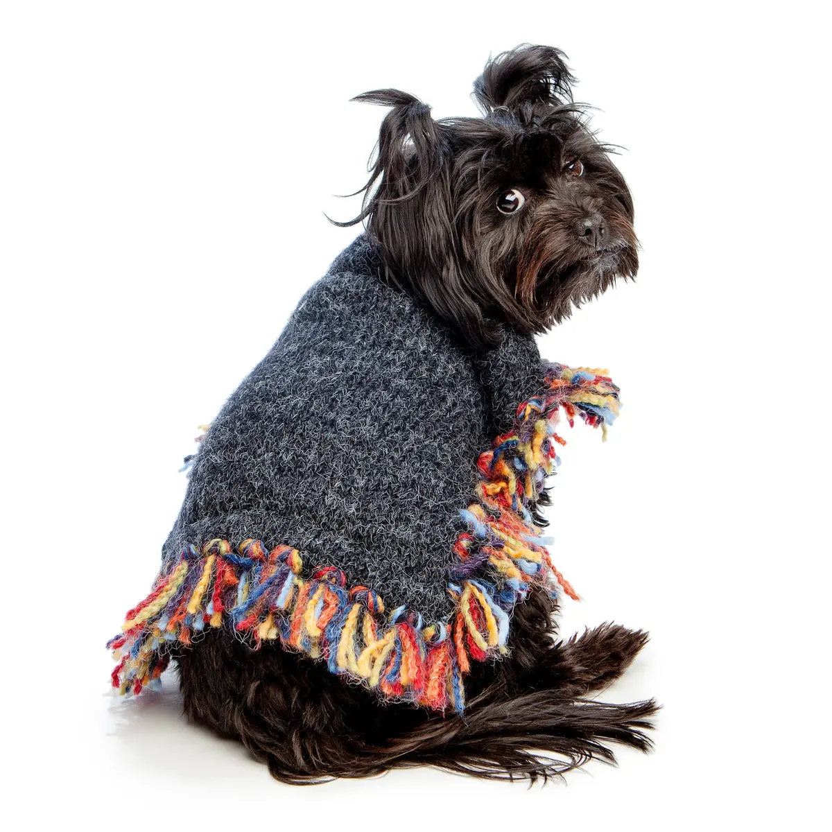 Peruvian Knits | Grey & Rainbow Stripe Poncho 1