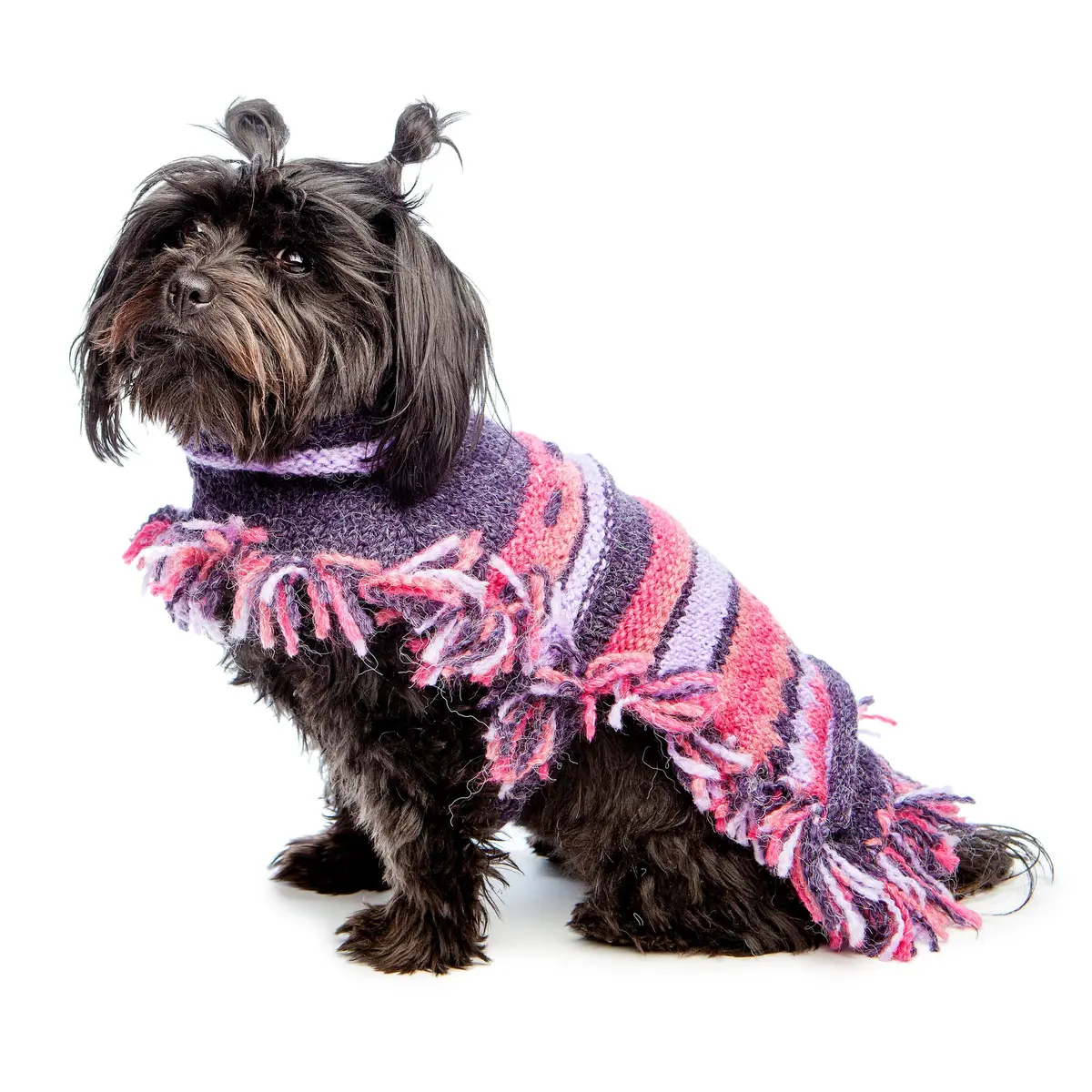 Peruvian Knits | Pink & Purple Stripe Sweater Poncho 1