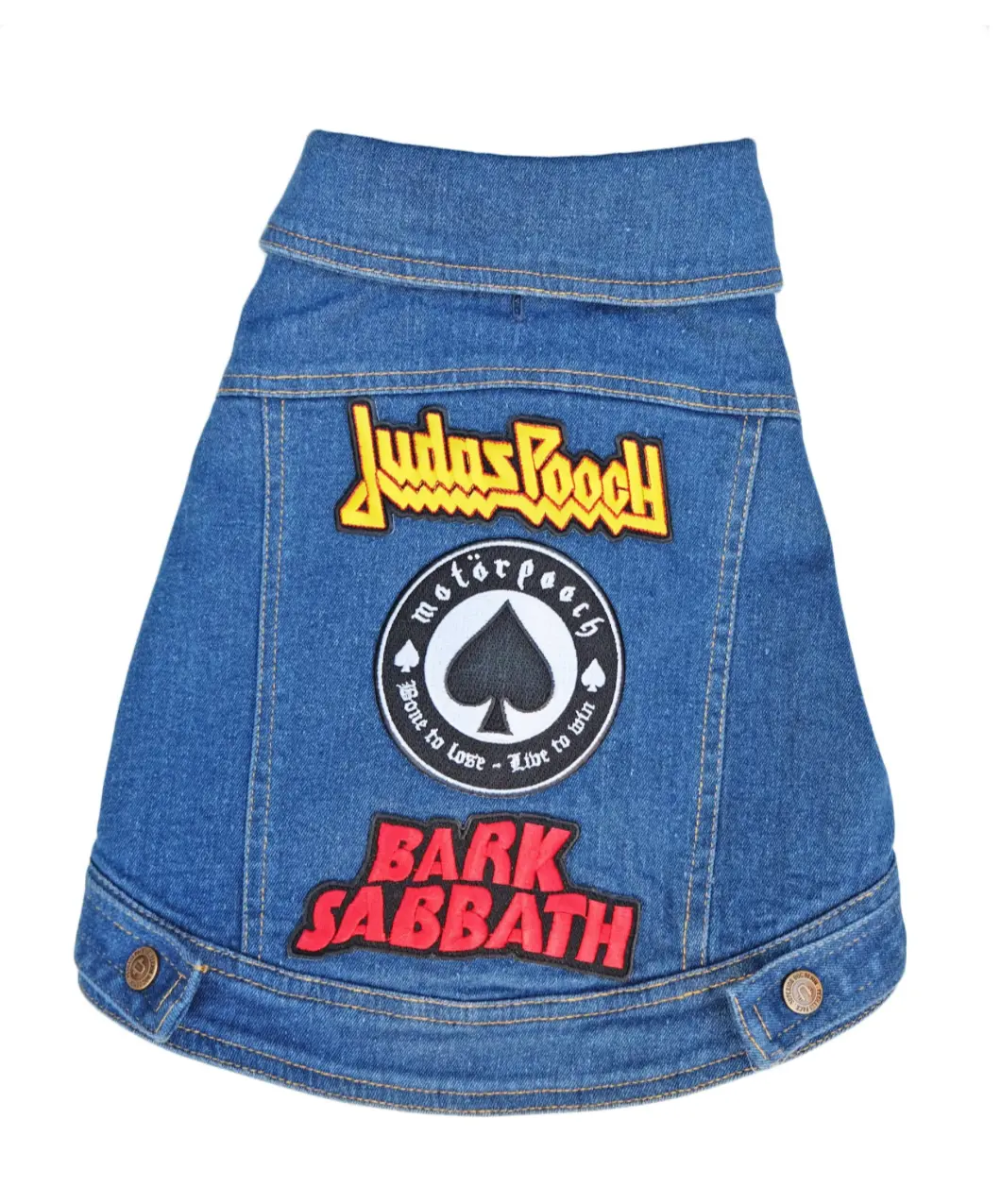 Raw Blue Denim Dog Jacket With Patches > 2