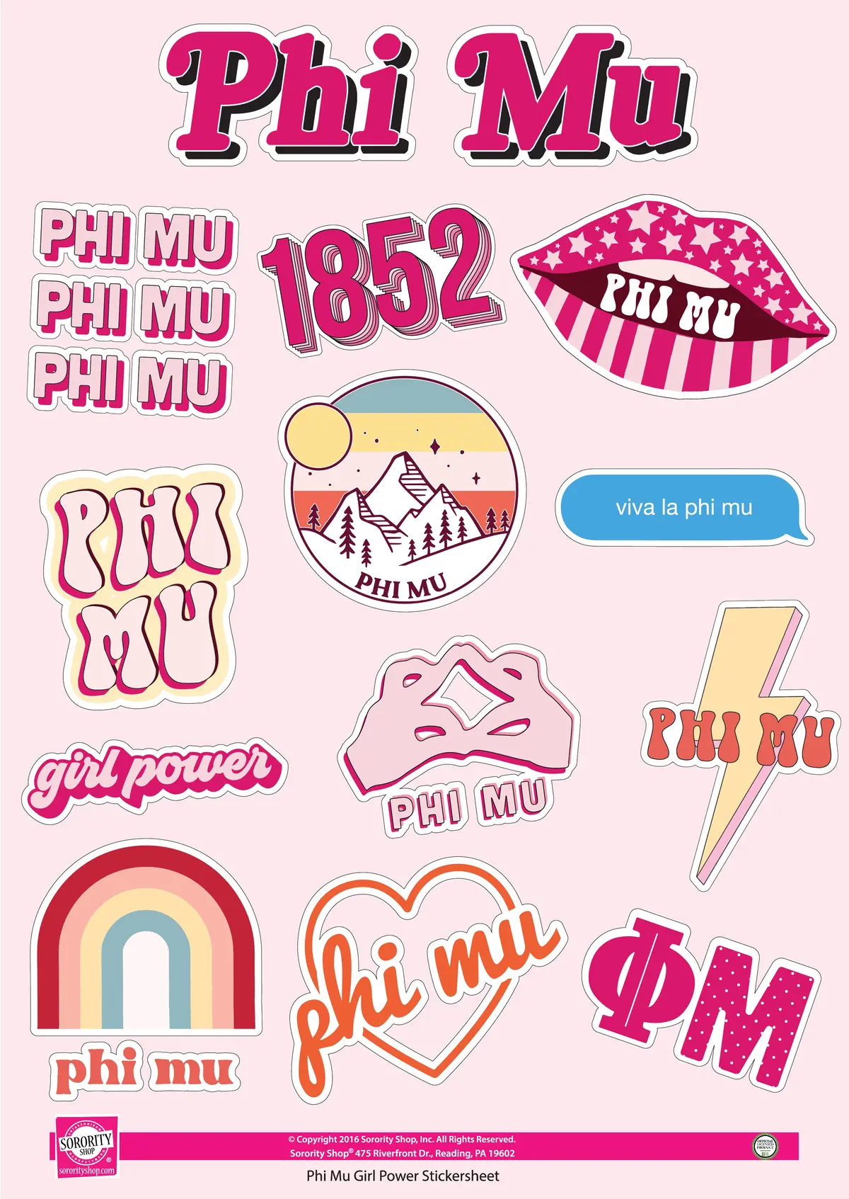 Phi Mu Girl Power Sticker Sheet 1