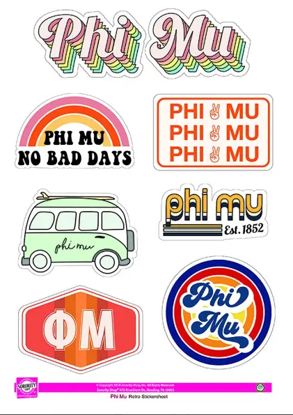 Phi Mu Retro Sticker Sheet 1