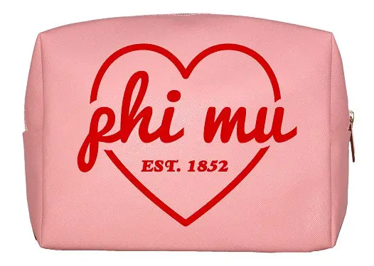 Phi Mu Pink & Red Heart Makeup Bag 1