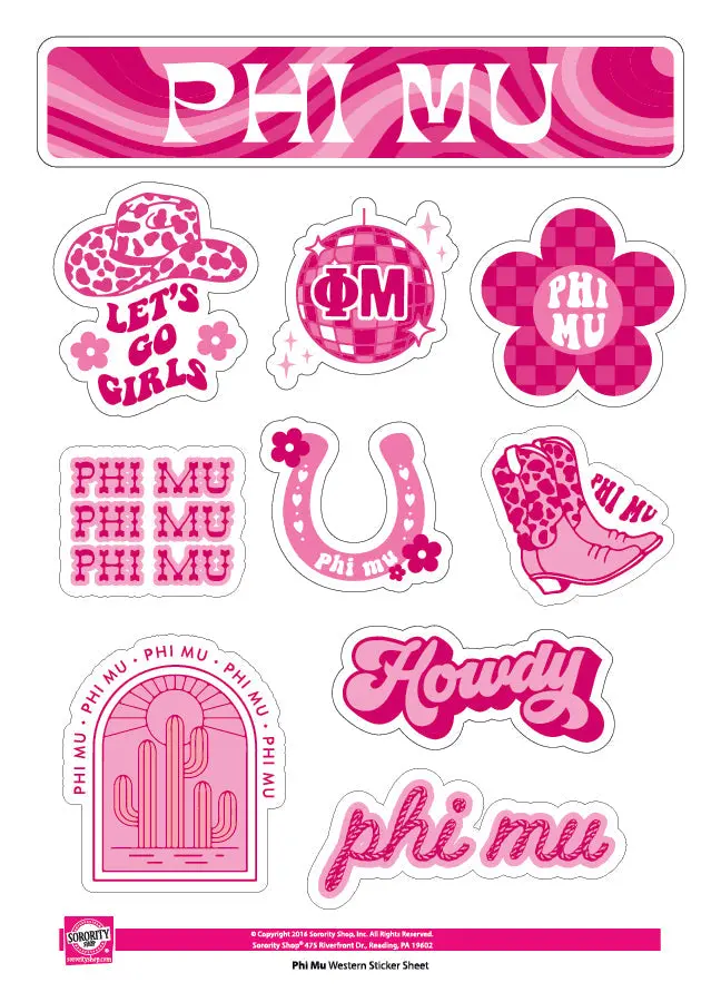 Phi Mu Western Disco Sticker Sheet 1