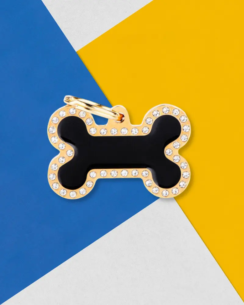 Glam Bone Dog Tag In Black & Gold 1