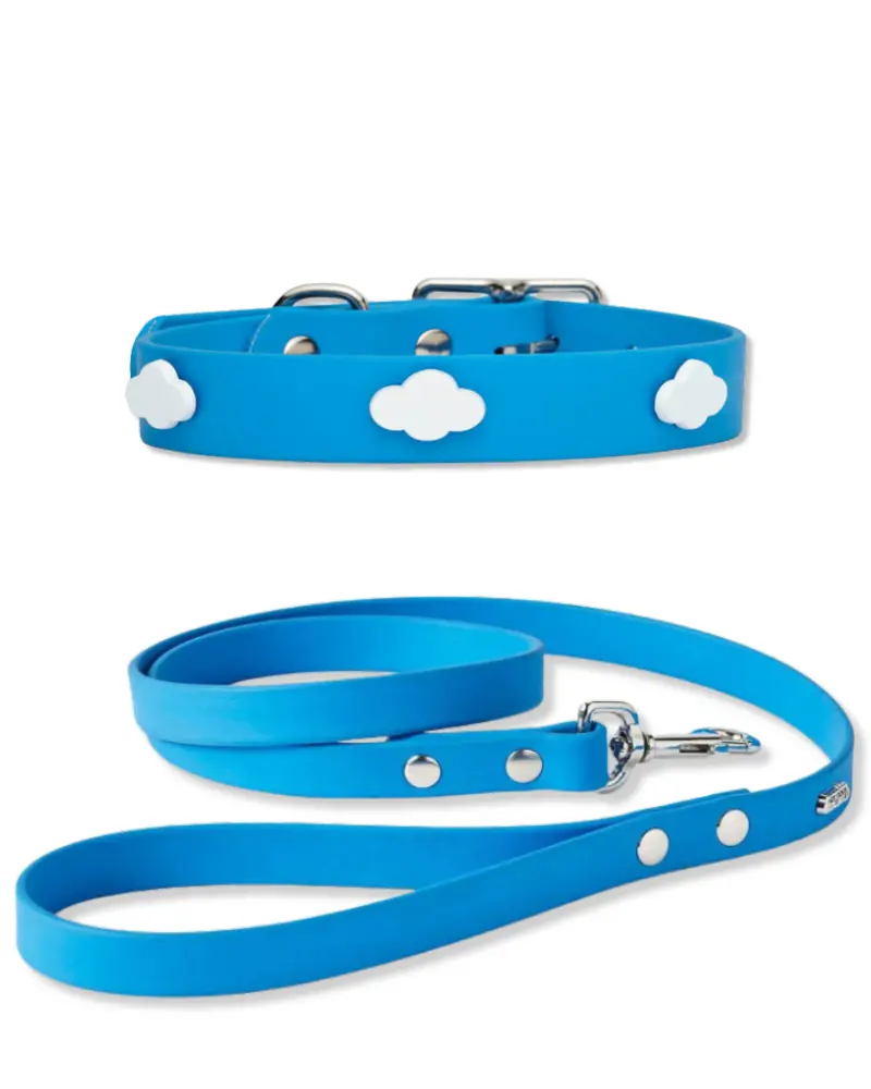 Sky Blue Clouds Dog Collar + Leash Set (Made In Canada) 1