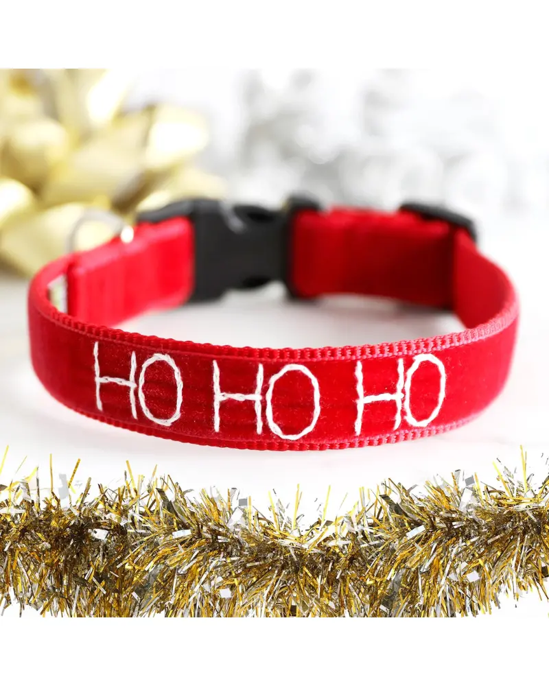 Hand Embroidered Ho Ho Ho Dog Collar (Made In The Usa) 1