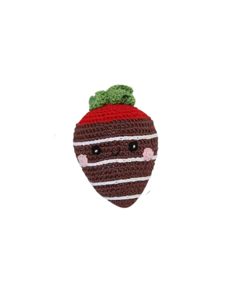 Chocolate Dipped Strawberry Knit Squeaky Dog Toy 2