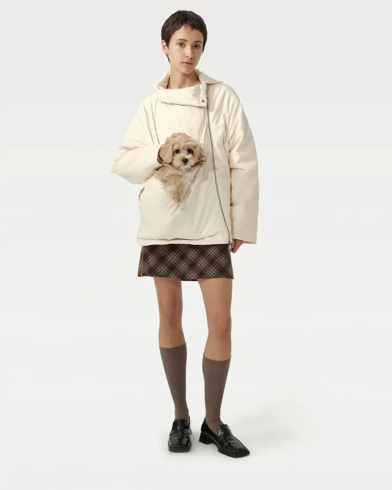 Unisex Asymmetric Puffer Jacket With Built-In Kangaroo Dog Pouch Carrier 1