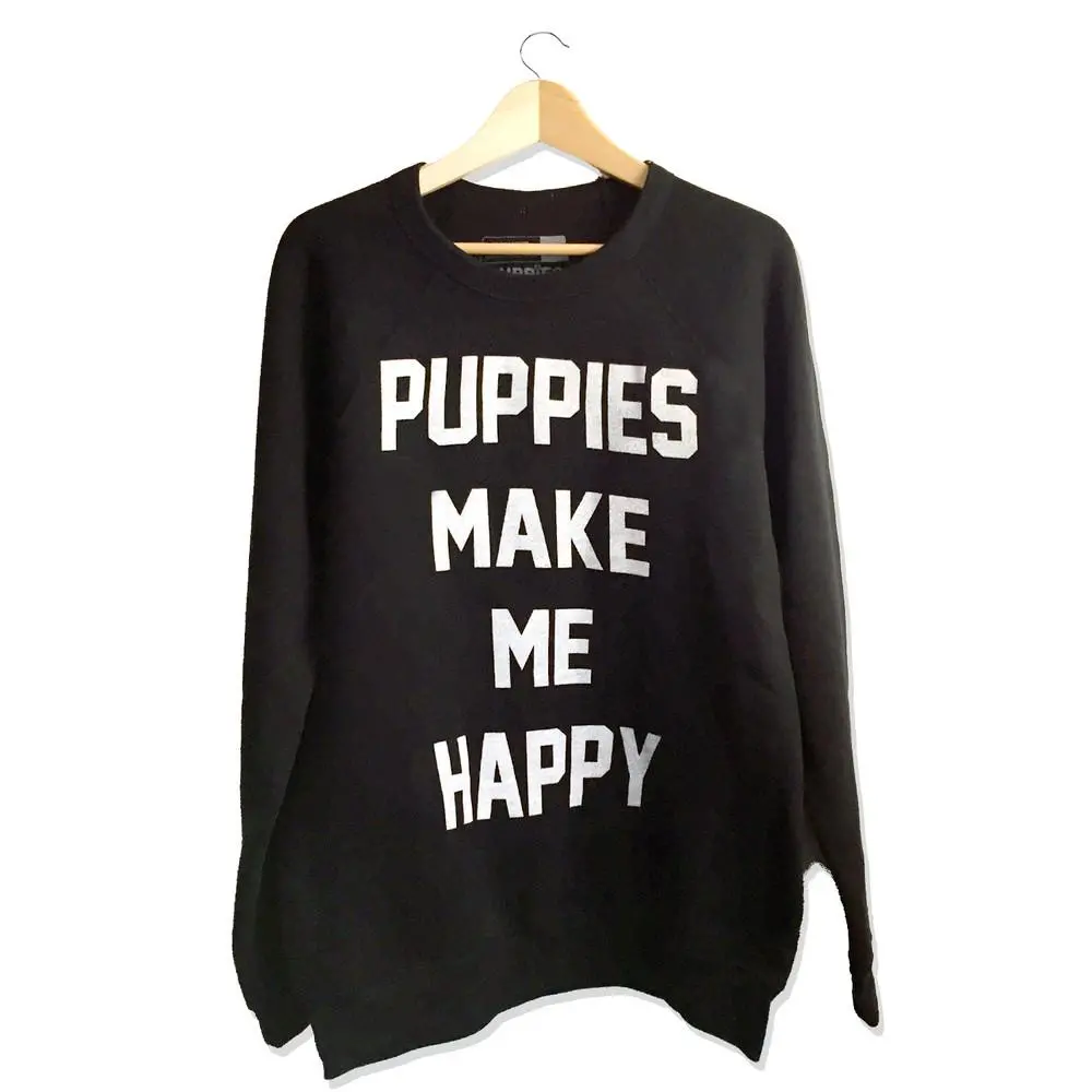 Puppies Make Me Happy | Crewneck Sweatshirt In Black 1