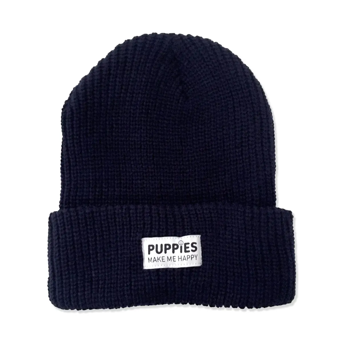 Puppies Make Me Happy | Label Beanie In Navy 1
