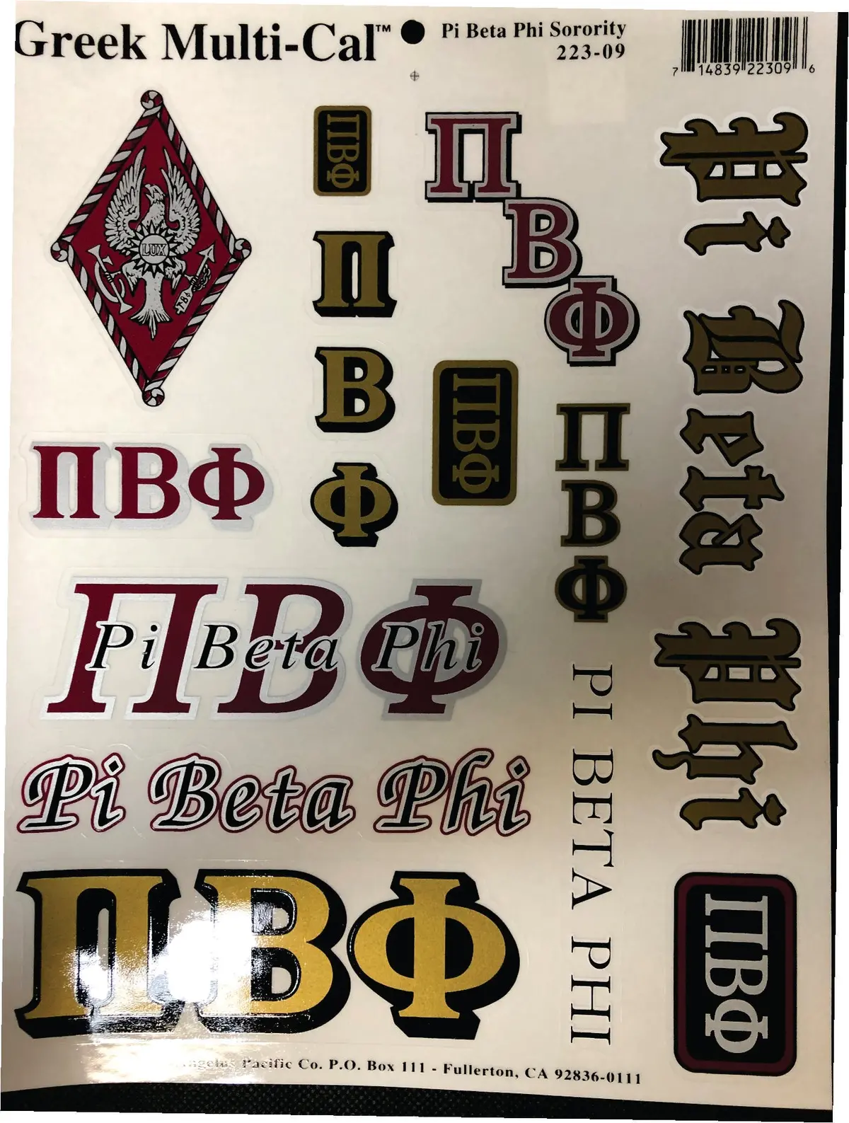 Pi Beta Phi Decal Page - Discontinued 1