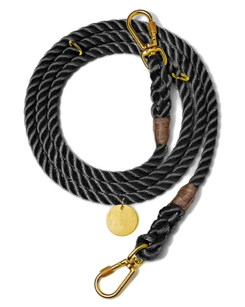 Adjustable Rope Dog Lead In Black (Made In The Usa) 1
