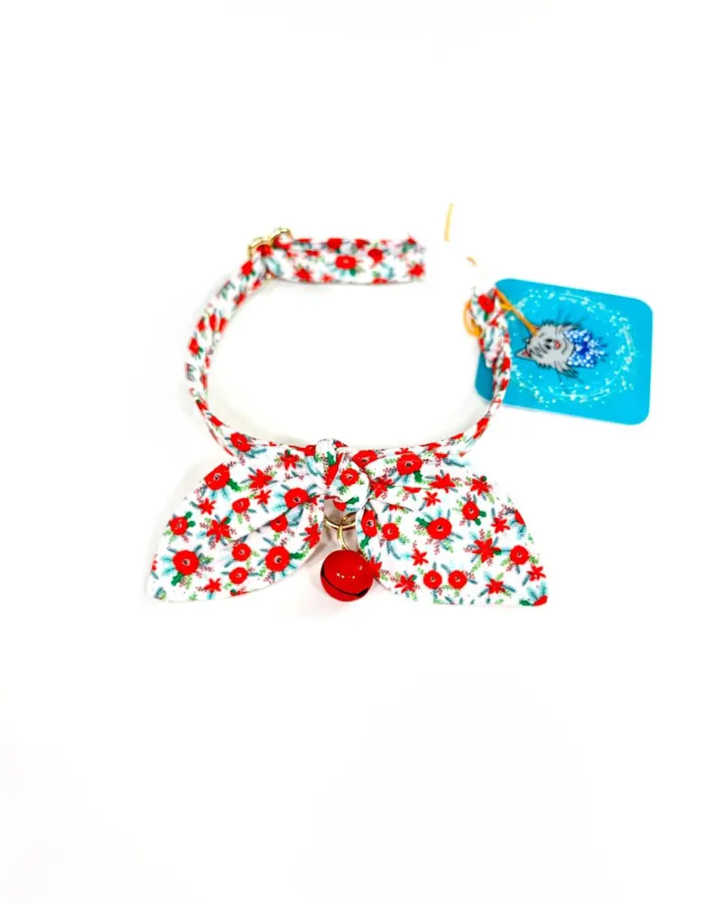 Christmas Floral Cat Collar And Bowtie Set </Br> (Made In The Usa) 1
