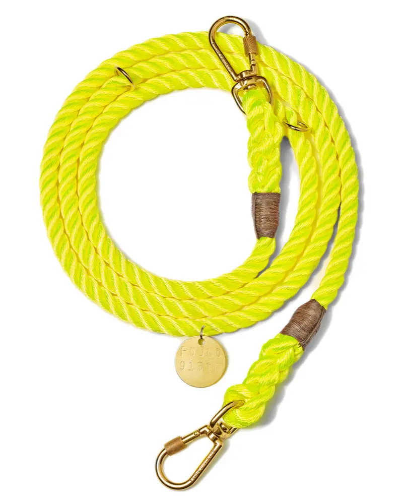 Adjustable Rope Dog Lead In Neon Yellow (Made In The Usa) 1