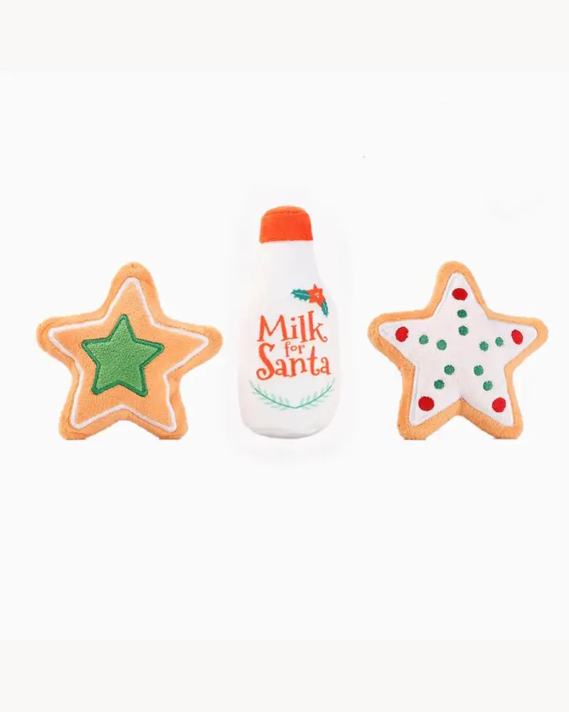 Happy Woofmas Milk & Cookies Squeaky Plush Dog Toy 1