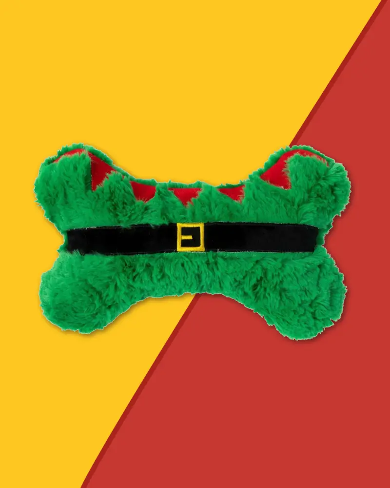 Furry Elf Bone Dog Squeaky Plush Toy 1