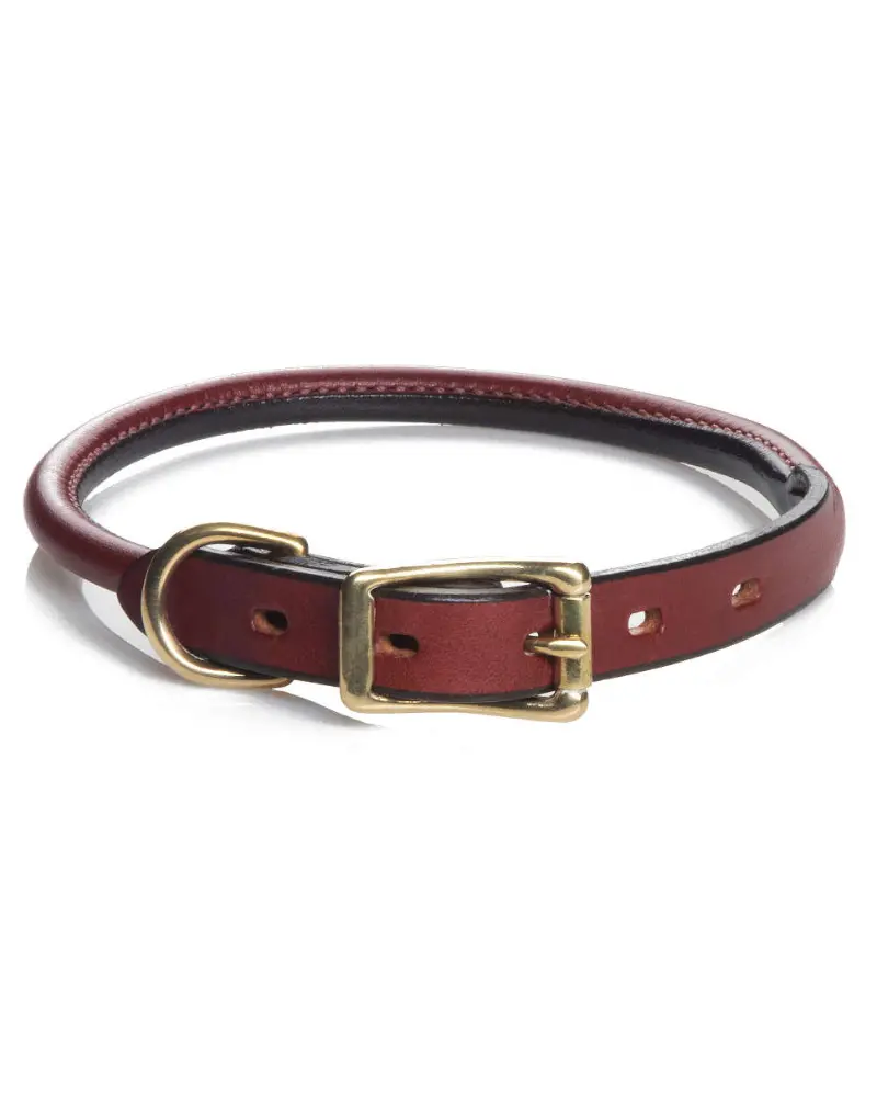 Rolled English Bridle Leather Dog Collar In Chestnut (Made In The Usa) (Final Sale) 1