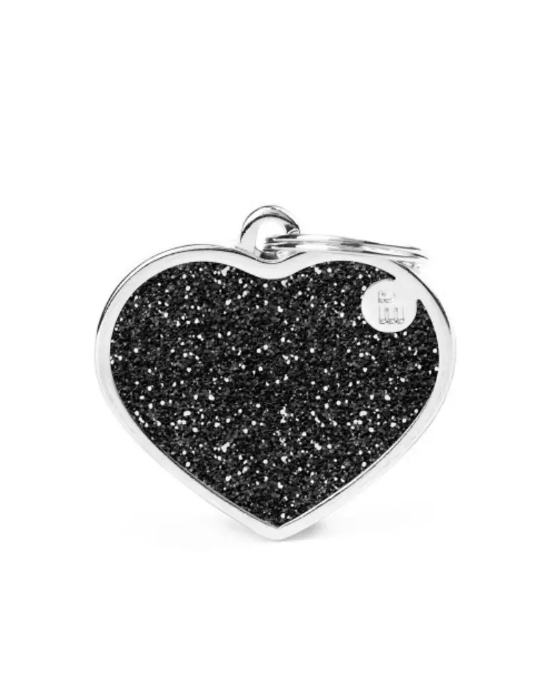 Black Glitter Heart Custom Pet Id Tag 1