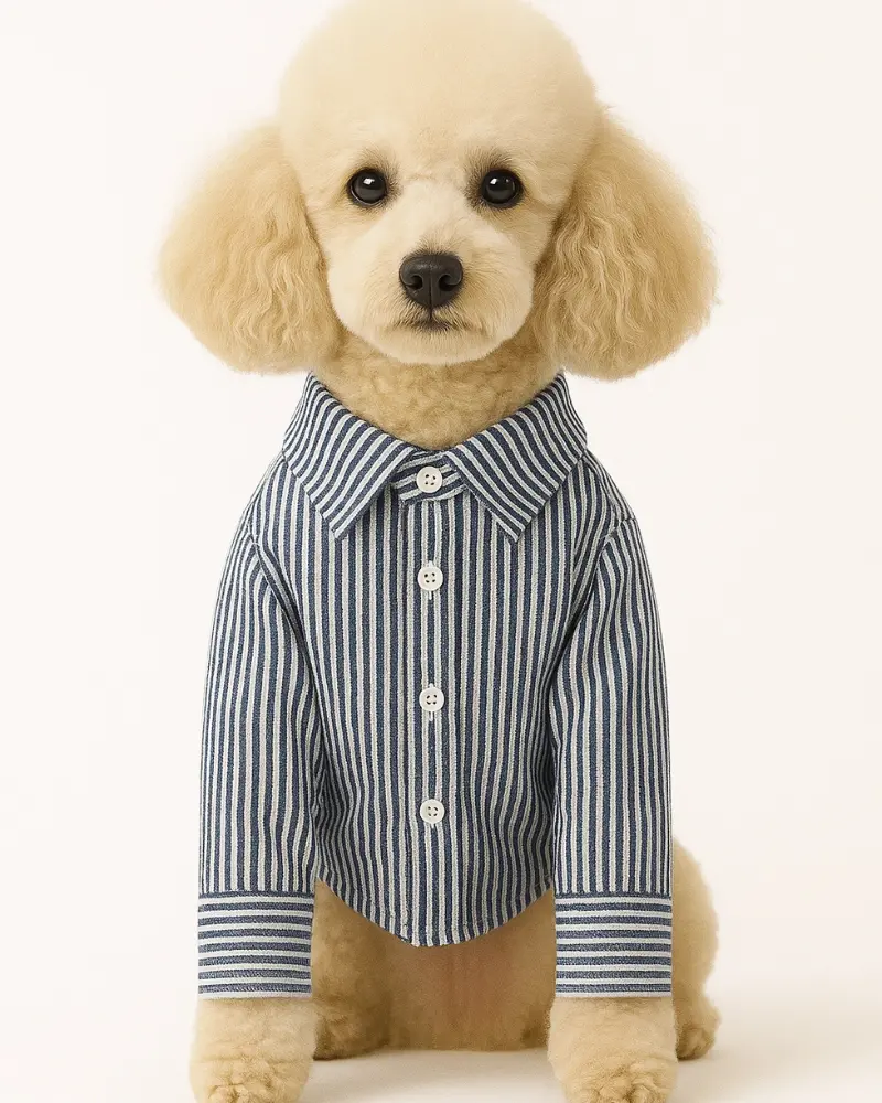 Slim Fit Organic Cotton Button Down Dog Shirt In Striped Navy Blue (Final Sale) 1