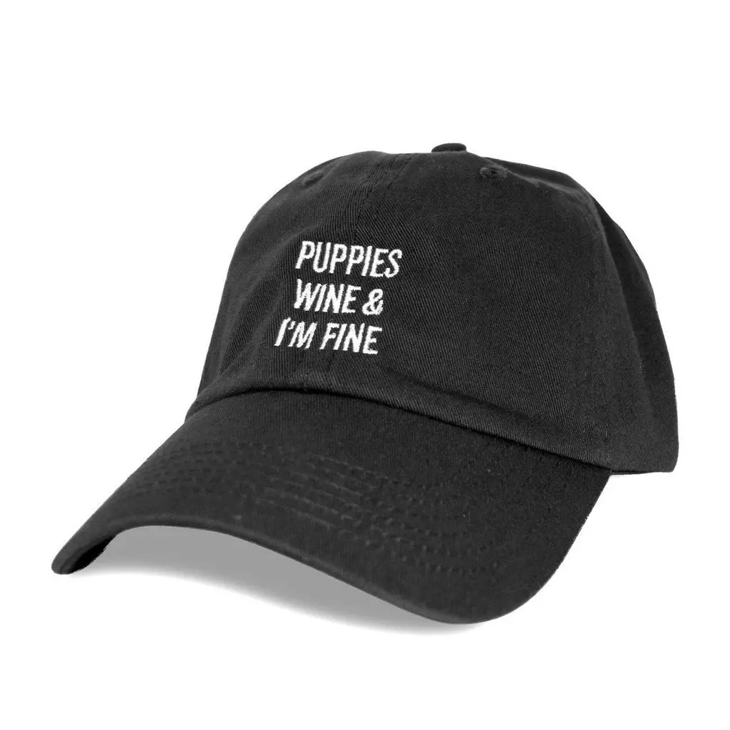 Puppies Make My Happy | Puppies, Wine & I'm Fine Hat In Black 1