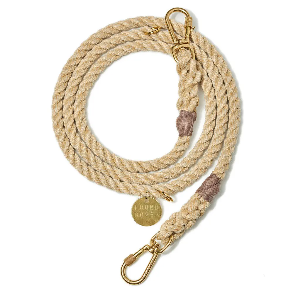 Adjustable Rope Dog Lead In Light Tan (Made In The Usa) 1