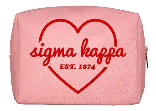 Sigma Kappa Pink & Red Heart Makeup Bag 1