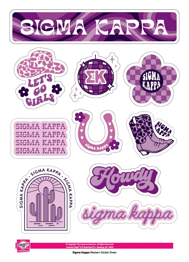 Sigma Kappa Western Disco Sticker Sheet 1