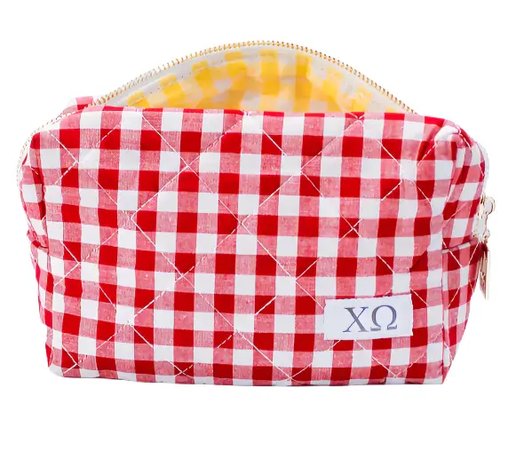 Chi Omega Gingham Quilted Makeup Bag 1