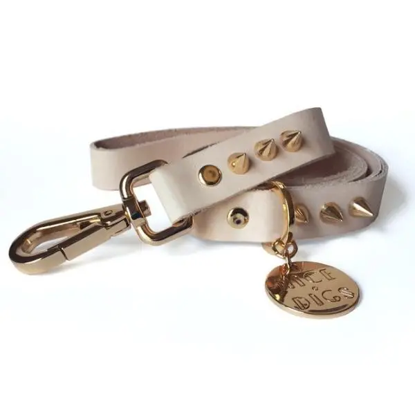 Nice Digs | Gold Spike Leather Dog Leash 1