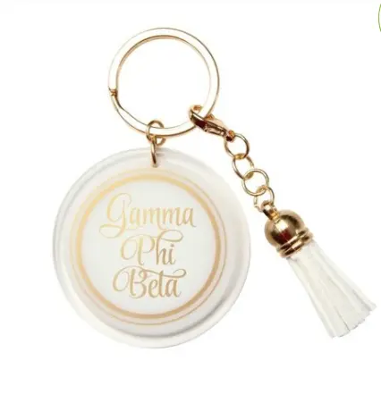 Gamma Phi Beta White Round  Tassel Keychain 1