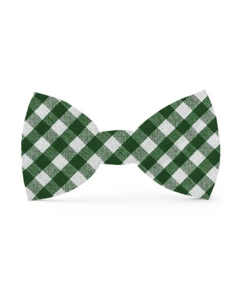Mini Gingham Hunter Green Dog Bow Tie (Made In The Usa) 1