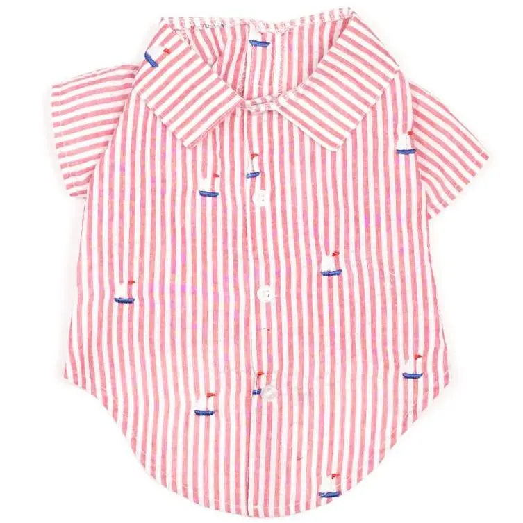 The Worthy Dog | Sailboat Shirt With Red Stripes 1