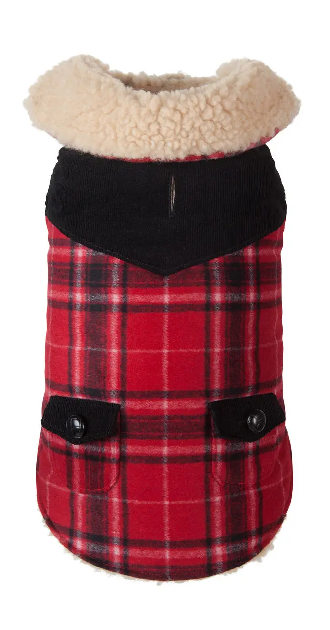 Fab Dog | Wool Plaid Shearling Jacket In Red (Big Dog Sale) 1
