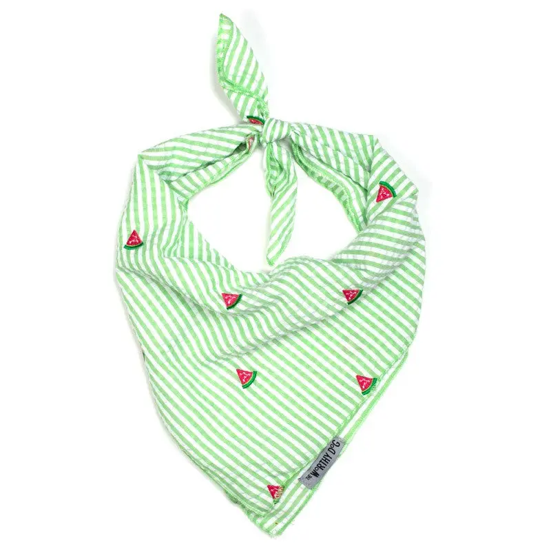 The Worthy Dog | Bandana In Green Stripe & Watermelon 1