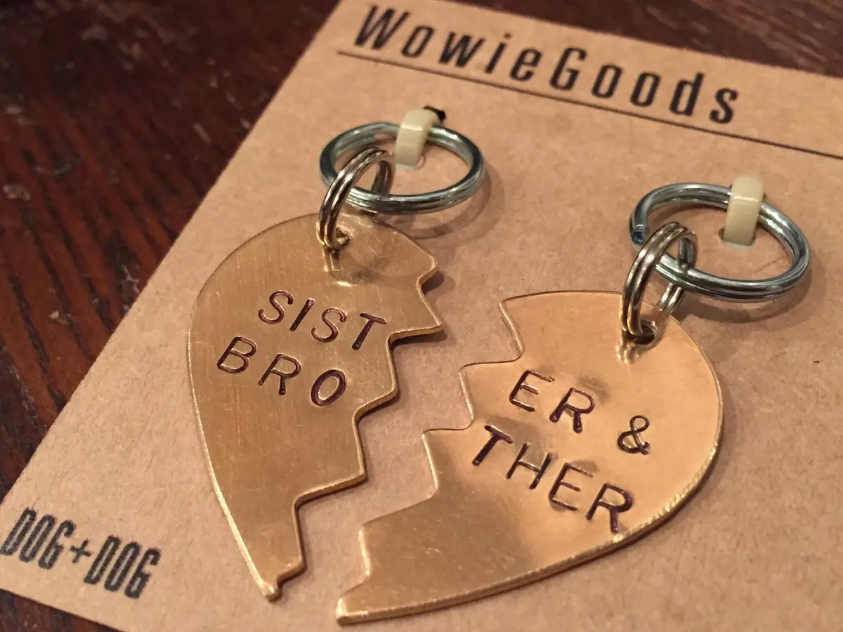 Wowie Goods | Brass Brother + Sister Heart Tag Set (Large) 1