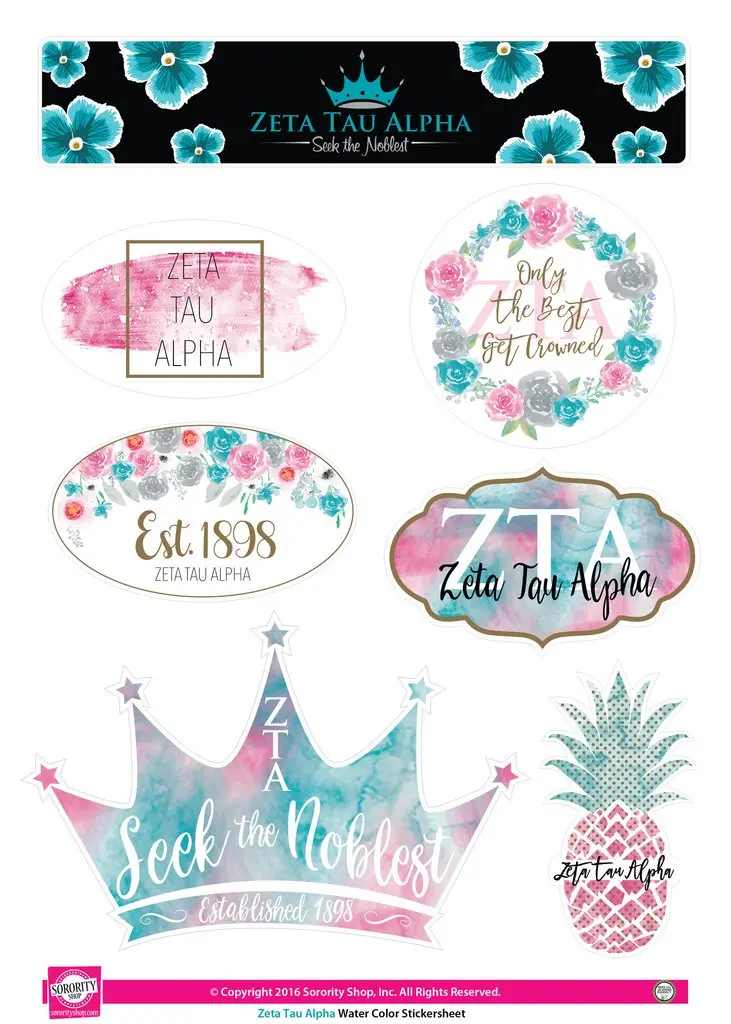 Zeta Tau Alpha Watercolor Sticker Sheet 1