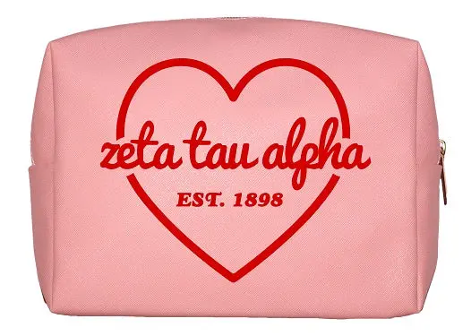Zeta Tau Alpha Pink & Red Heart Makeup Bag 1