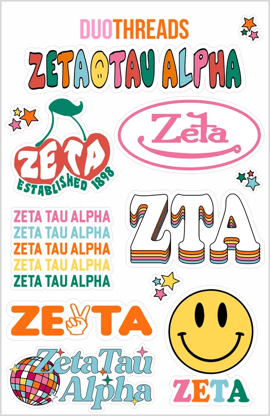 Zeta Tau Alpha Rainbow  Sticker Sheet 1