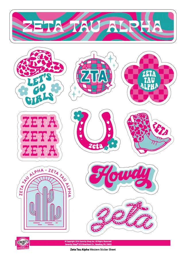 Zeta Tau Alpha Western Disco Sticker Sheet 1