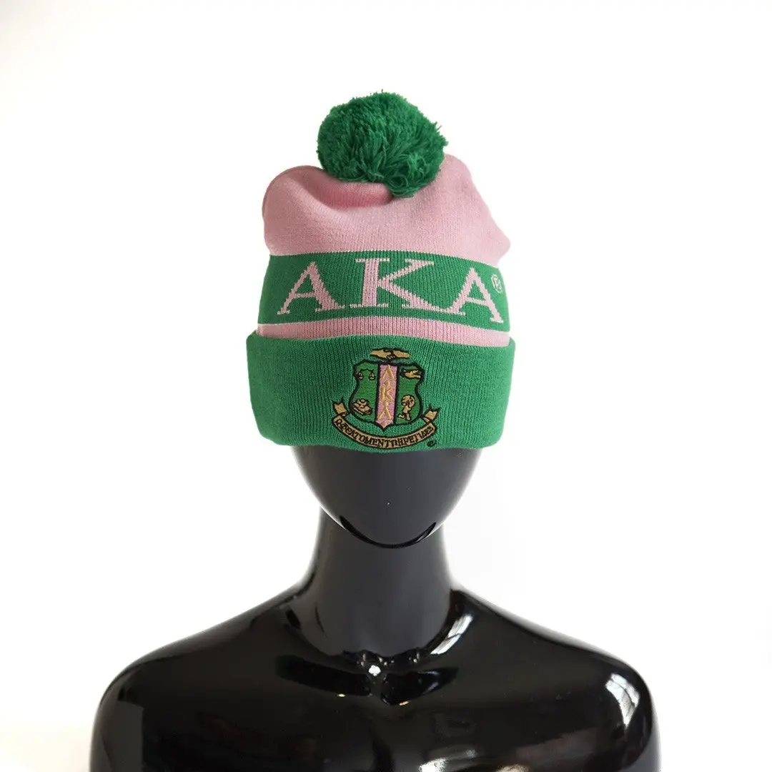 Alpha Kappa Alpha 2 Sided Pom Pom Beanie 1
