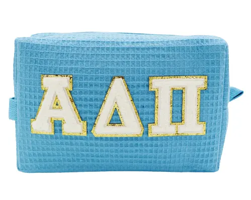 Alpha Delta Pi Waffle Make-Up Bag With Chenille Letters 1