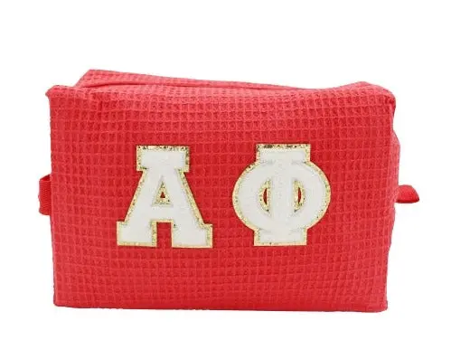 Alpha Phi Waffle Make-Up Bag With Chenille Letters 1