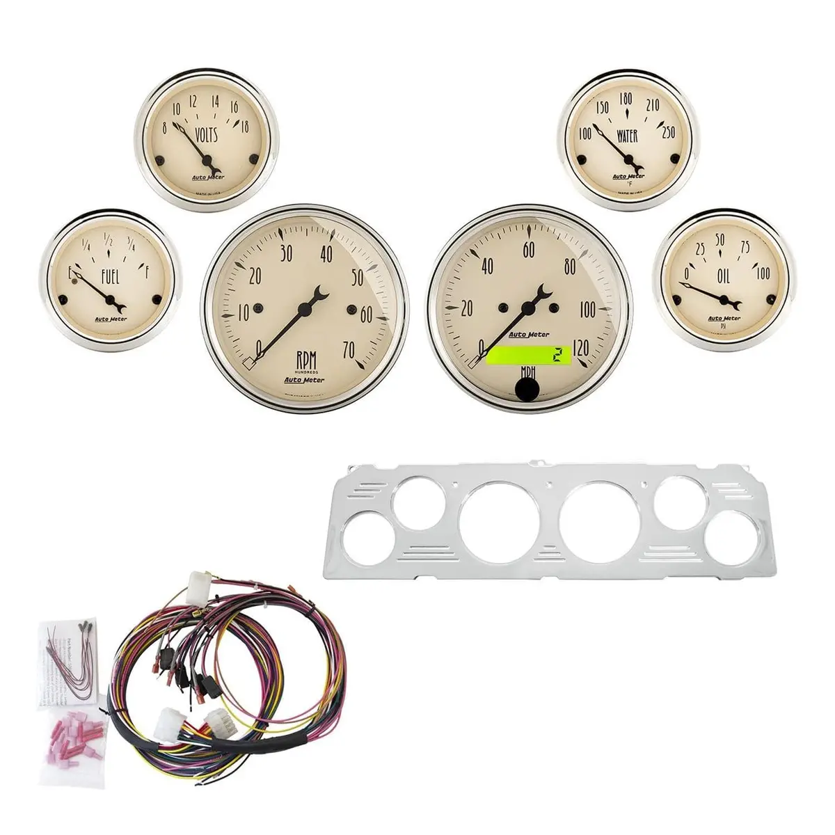 Autometer Antique Beige Analog Instrument Cluster – 7043-Ab Retro Gauge Set 1