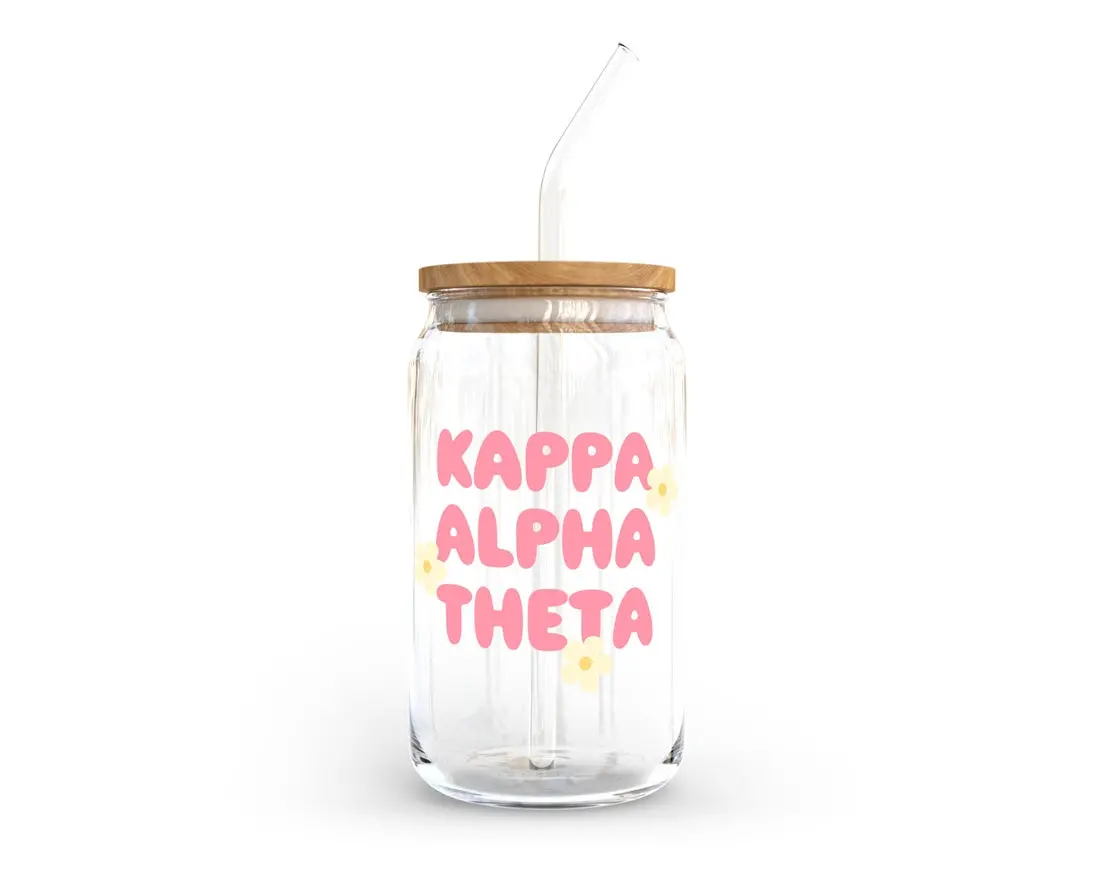 Kappa Alpha Theta Glass Cup With Yellow Flowers 1