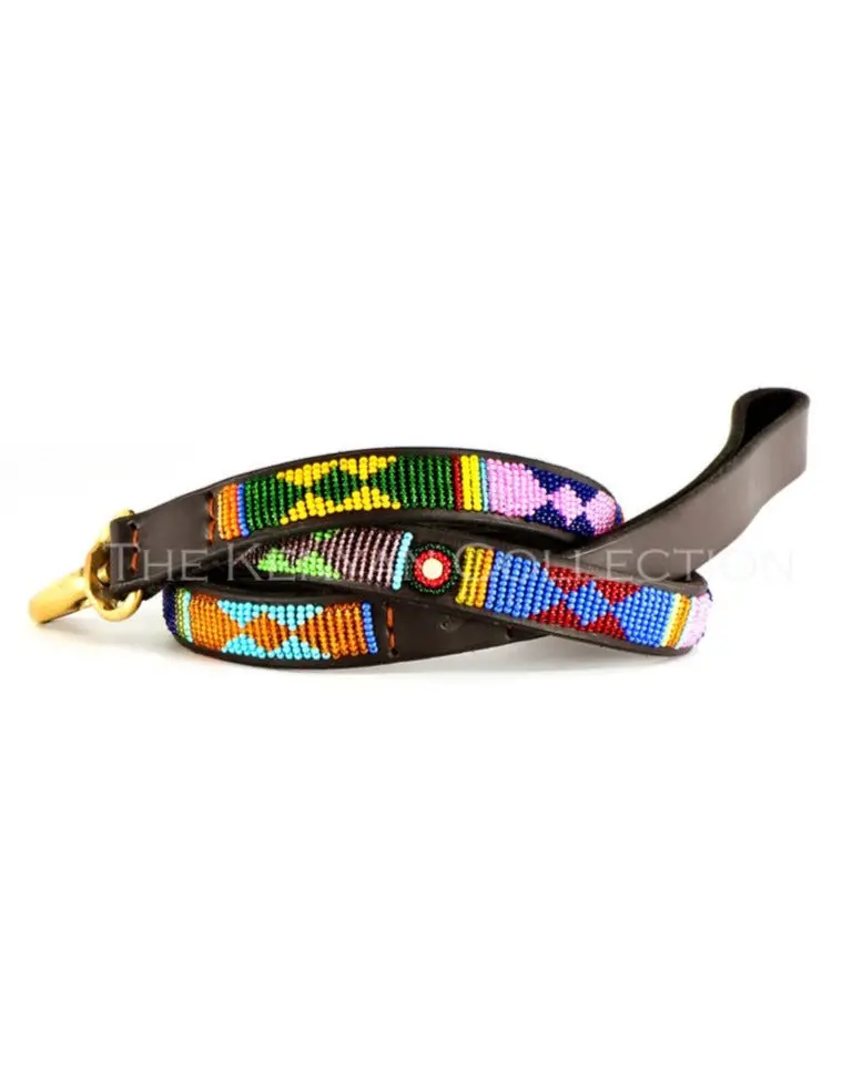 Hippo Circus Beaded Narrow Leather Dog Leash 1