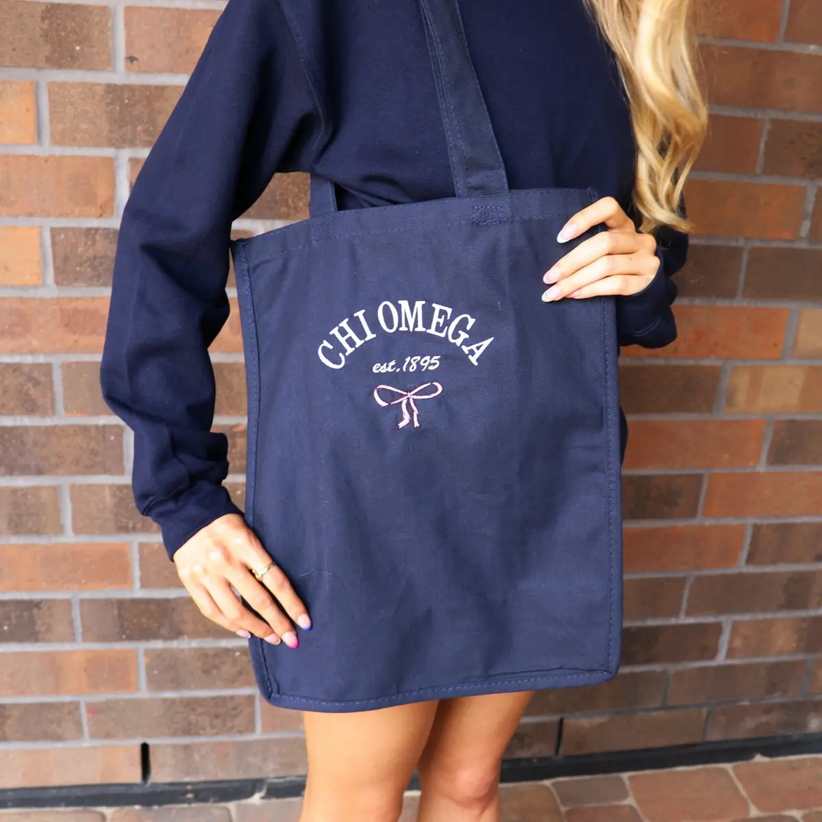 Chi Omega Classic Tote With Bow 1